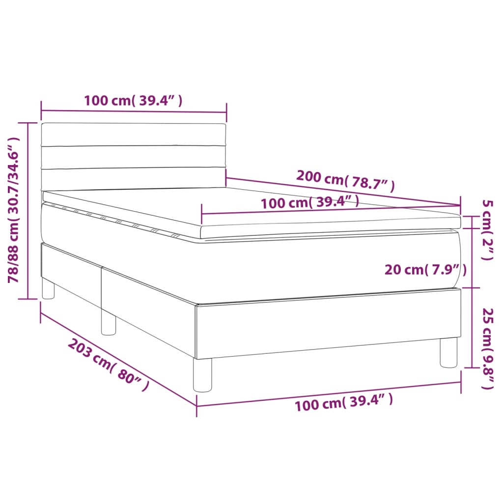 Boxspring met matras en LED stof blauw 100x200 cm is nu te koop bij PeponiXL, paradijselijk wonen!