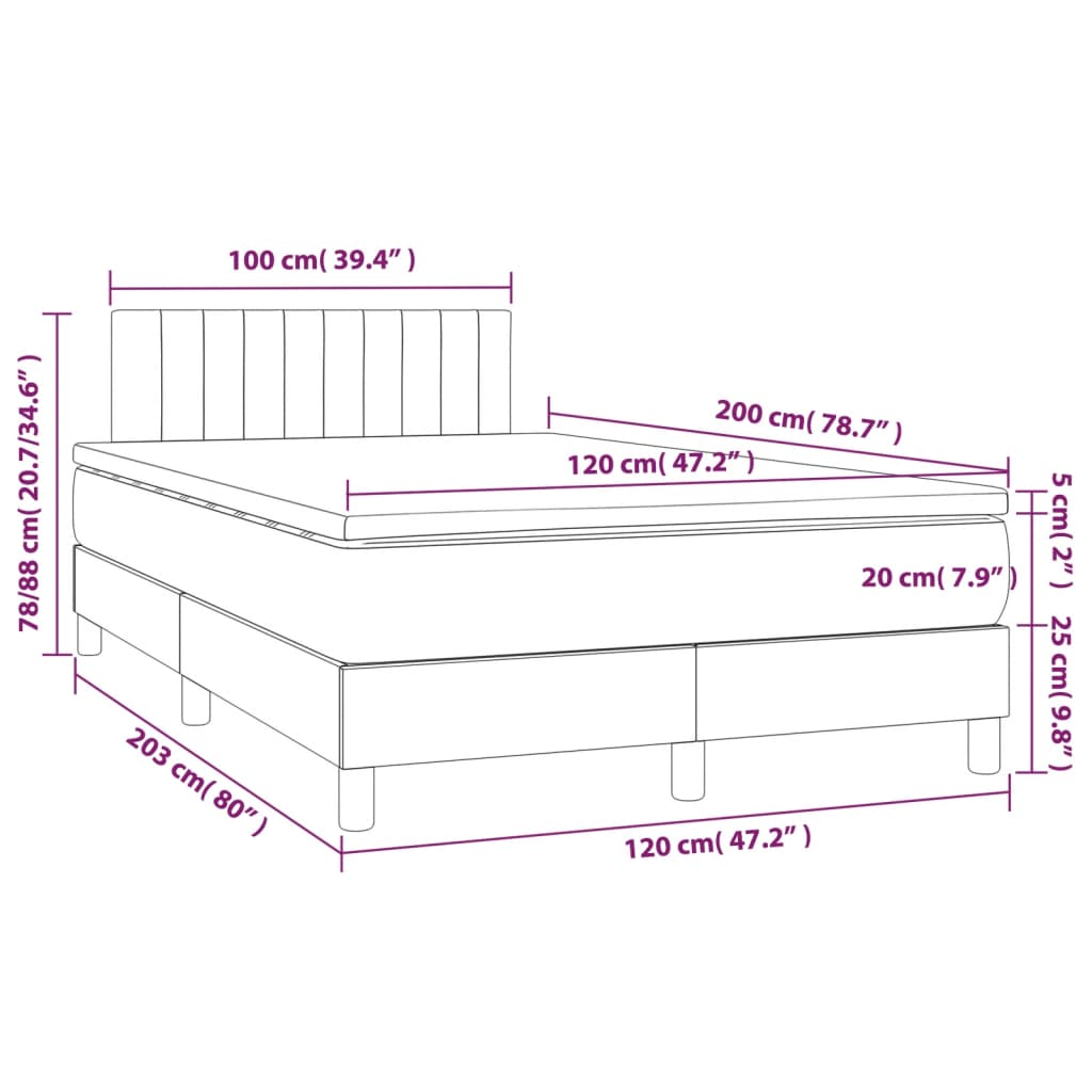 Boxspring met matras en LED fluweel lichtgrijs 120x200 cm is nu te koop bij PeponiXL, paradijselijk wonen!