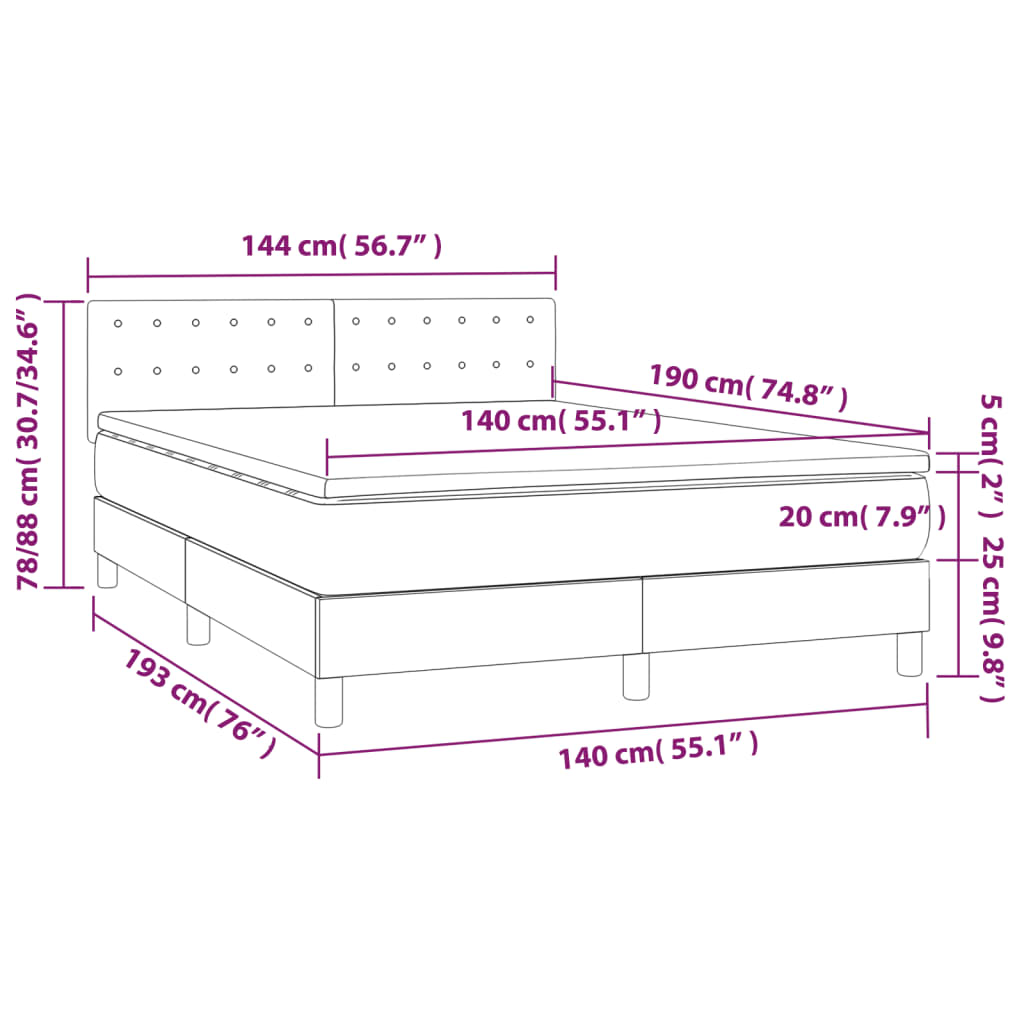 Boxspring met matras en LED fluweel lichtgrijs 140x190 cm is nu te koop bij PeponiXL, paradijselijk wonen!