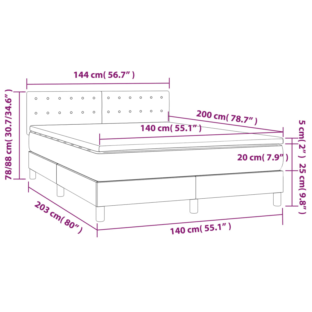 Boxspring met matras en LED fluweel lichtgrijs 140x200 cm is nu te koop bij PeponiXL, paradijselijk wonen!