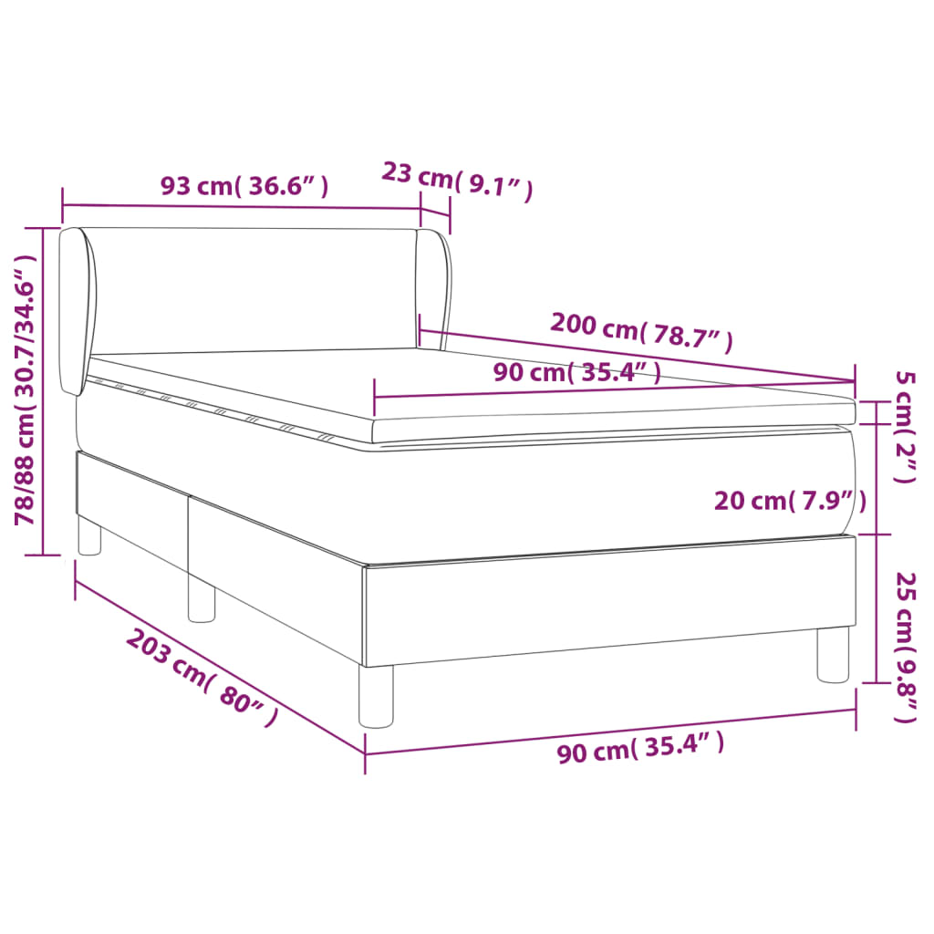 Boxspring met matras fluweel donkergrijs 90x200 cm is nu te koop bij PeponiXL, paradijselijk wonen!