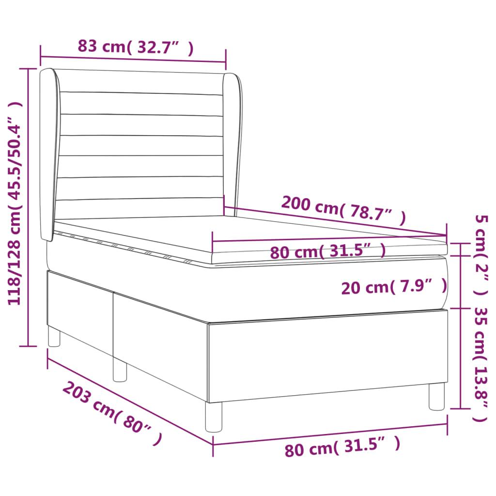 Boxspring met matras stof blauw 80x200 cm