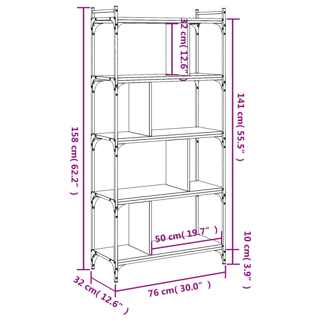 Boekenkast 5-laags 76x32x158 cm bewerkt hout sonoma eikenkleur is nu te koop bij PeponiXL, paradijselijk wonen!