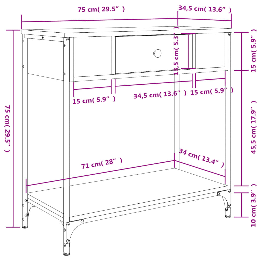 Wandtafel 75x34,5x75 cm bewerkt hout bruin eikenkleur is nu te koop bij PeponiXL, paradijselijk wonen!