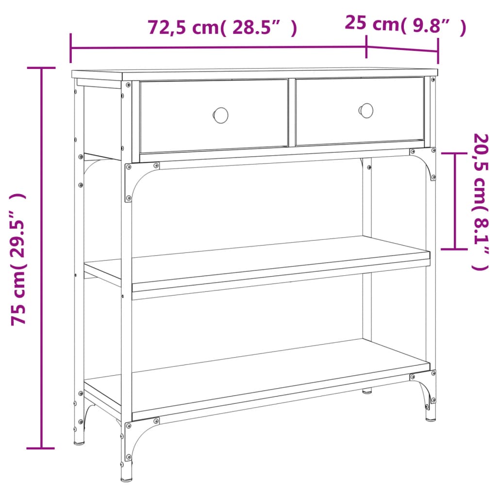 Wandtafel 72,5x25x75 cm bewerkt hout gerookt eikenkleurig is nu te koop bij PeponiXL, paradijselijk wonen!