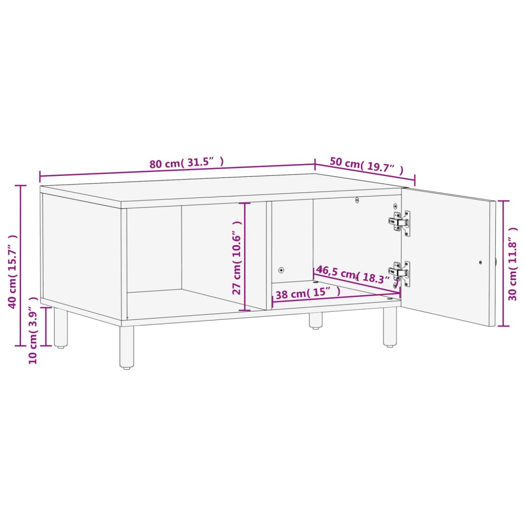 Salontafel 80x50x40 cm massief mangohout zwart is nu te koop bij PeponiXL, paradijselijk wonen!
