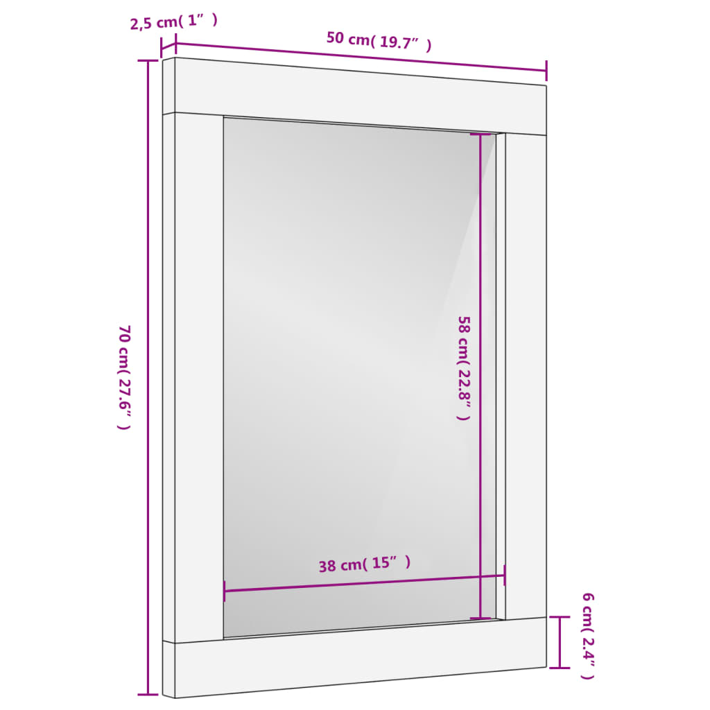 Badkamerspiegel 50x70x2,5 cm massief mangohout en glas zwart is nu te koop bij PeponiXL, paradijselijk wonen!