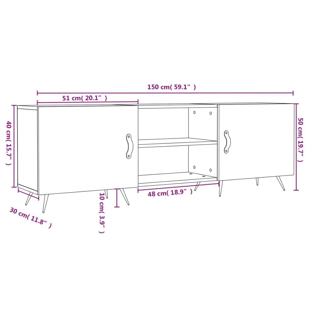 Tv-meubel 150x30x50 cm bewerkt hout wit is nu te koop bij PeponiXL, paradijselijk wonen!
