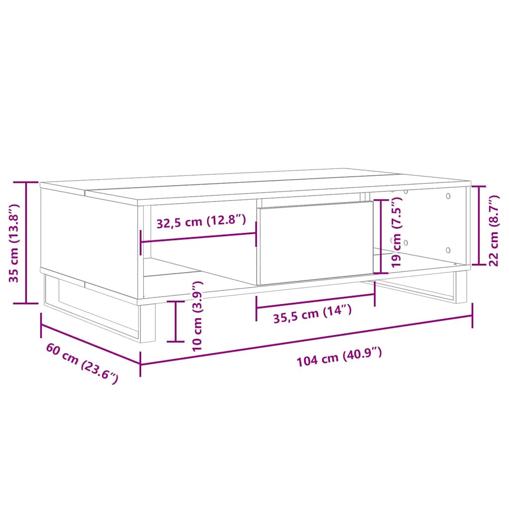 Salontafel 104x60x35 cm bewerkt hout betongrijs is nu te koop bij PeponiXL, paradijselijk wonen!