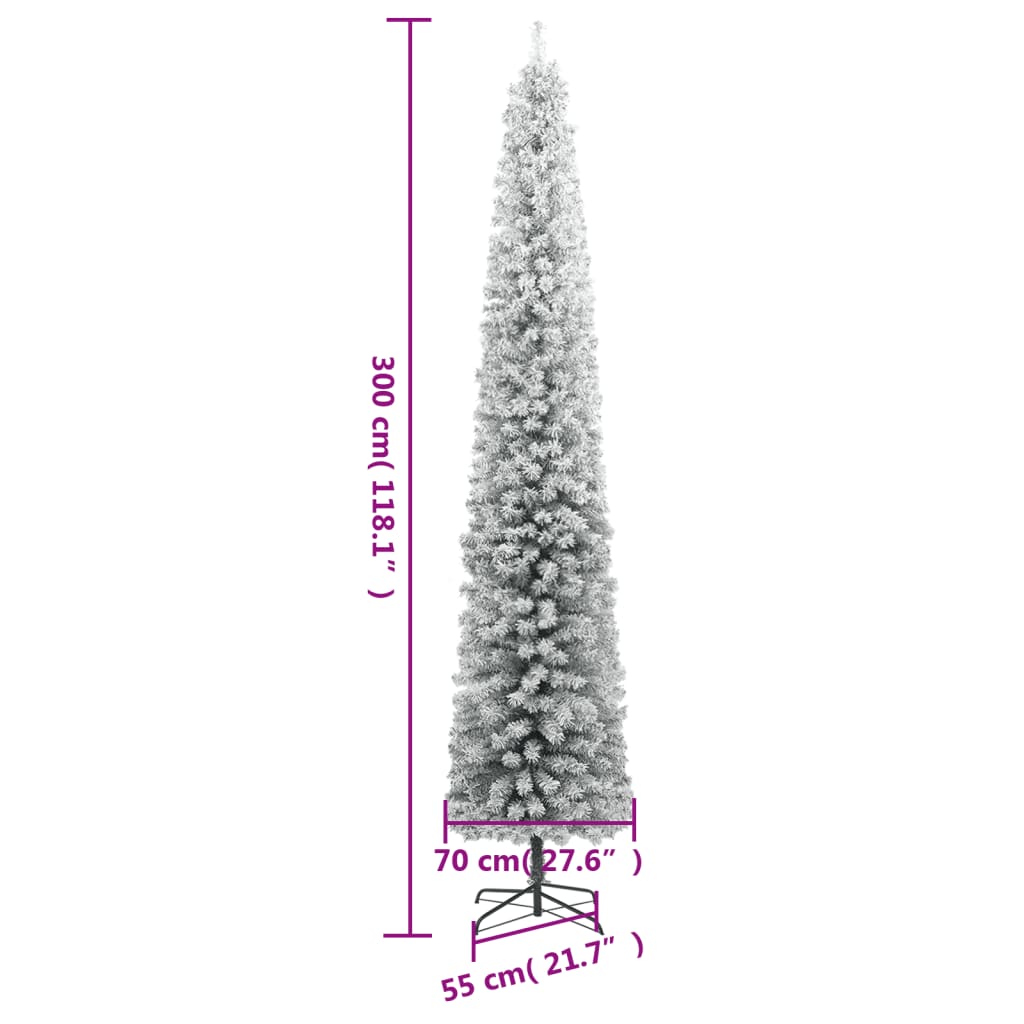 Kunstkerstboom smal met standaard en sneeuw 300 cm PVC is nu te koop bij PeponiXL, paradijselijk wonen!