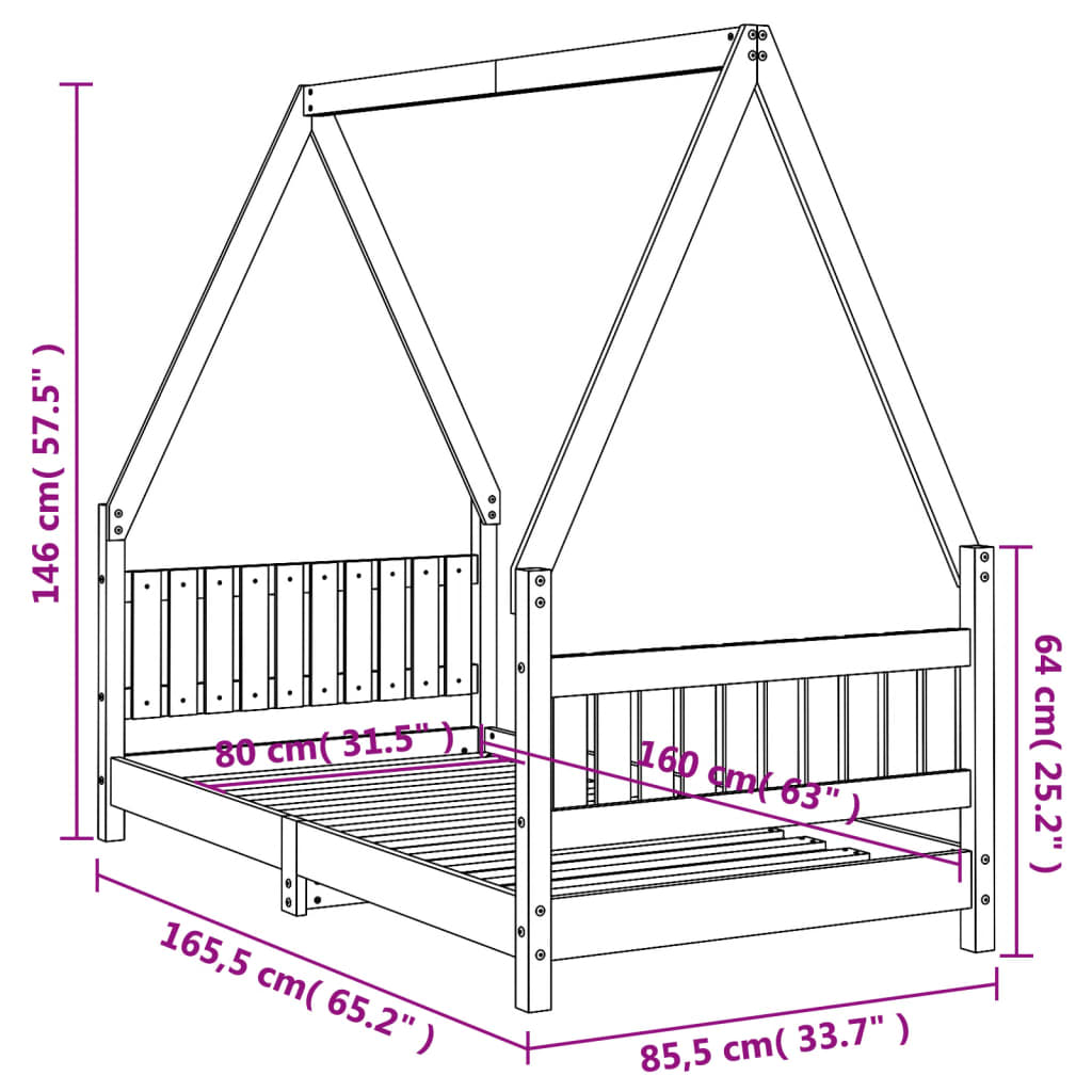 Kinderbedframe 80x160 cm massief grenenhout is nu te koop bij PeponiXL, paradijselijk wonen!