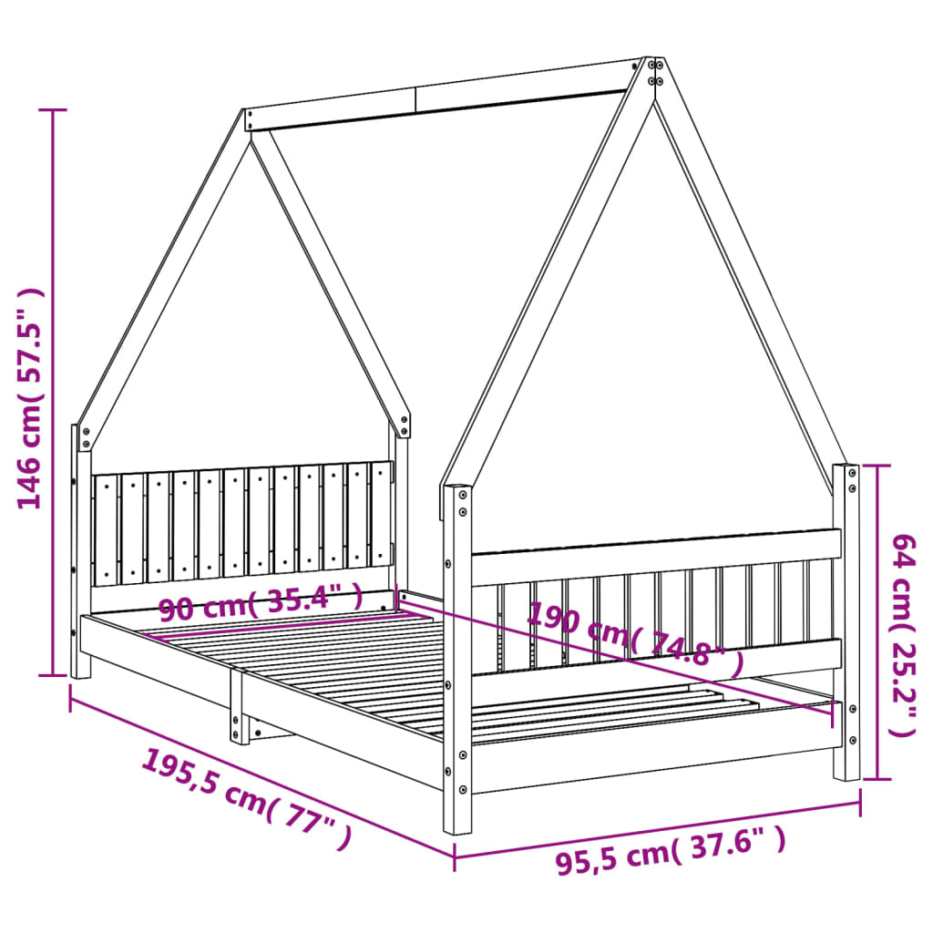Kinderbedframe 90x190 cm massief grenenhout zwart is nu te koop bij PeponiXL, paradijselijk wonen!