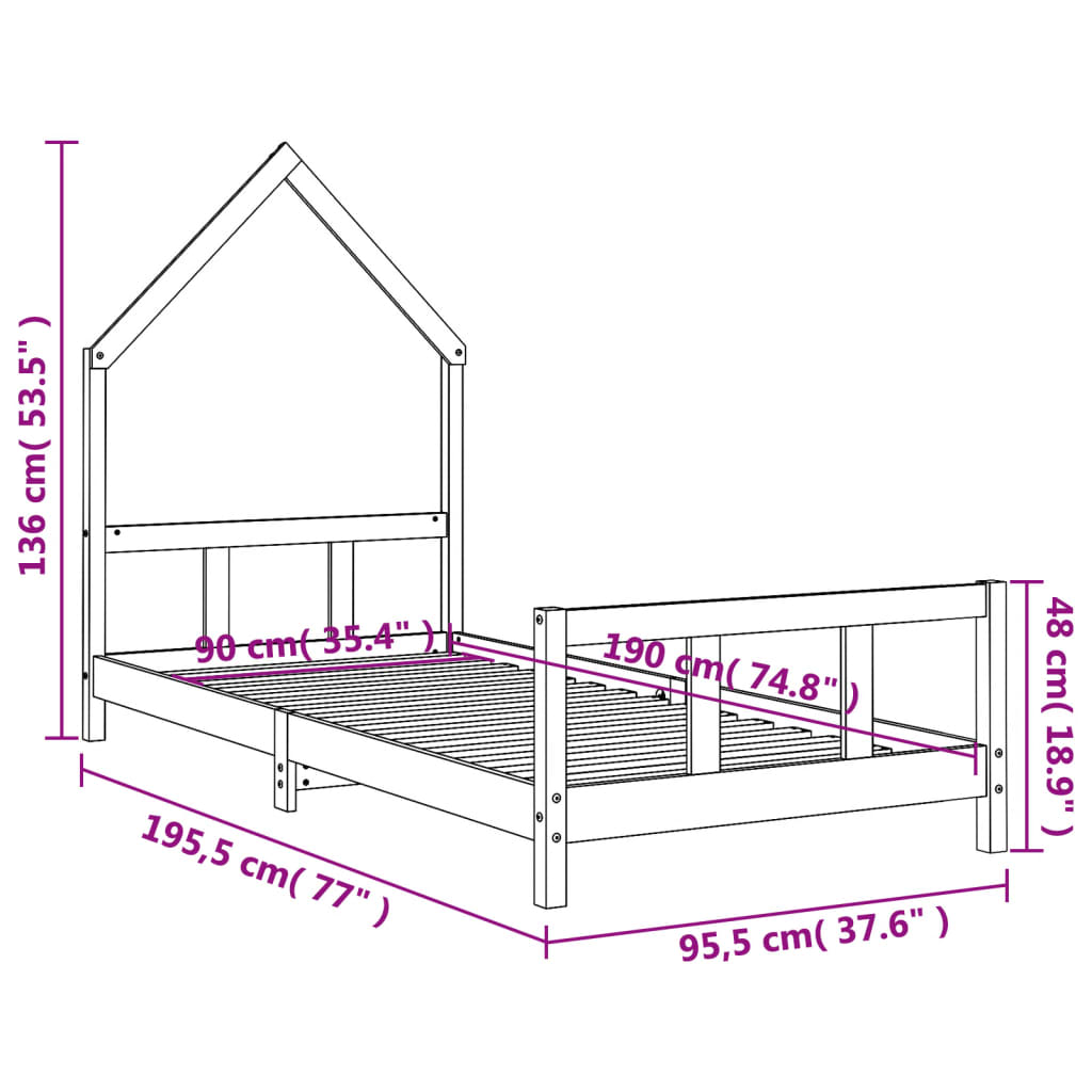 Kinderbedframe 90x190 cm massief grenenhout zwart is nu te koop bij PeponiXL, paradijselijk wonen!