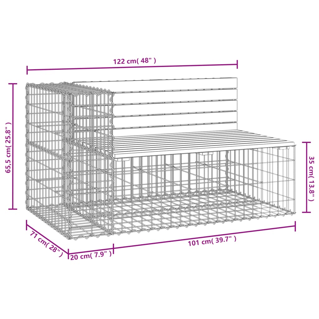 Tuinbank schanskorfontwerp 122x71x65,5 cm massief grenenhout