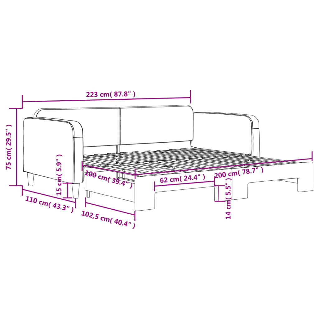 Slaapbank met onderschuifbed 100x200 cm stof donkergrijs is nu te koop bij PeponiXL, paradijselijk wonen!