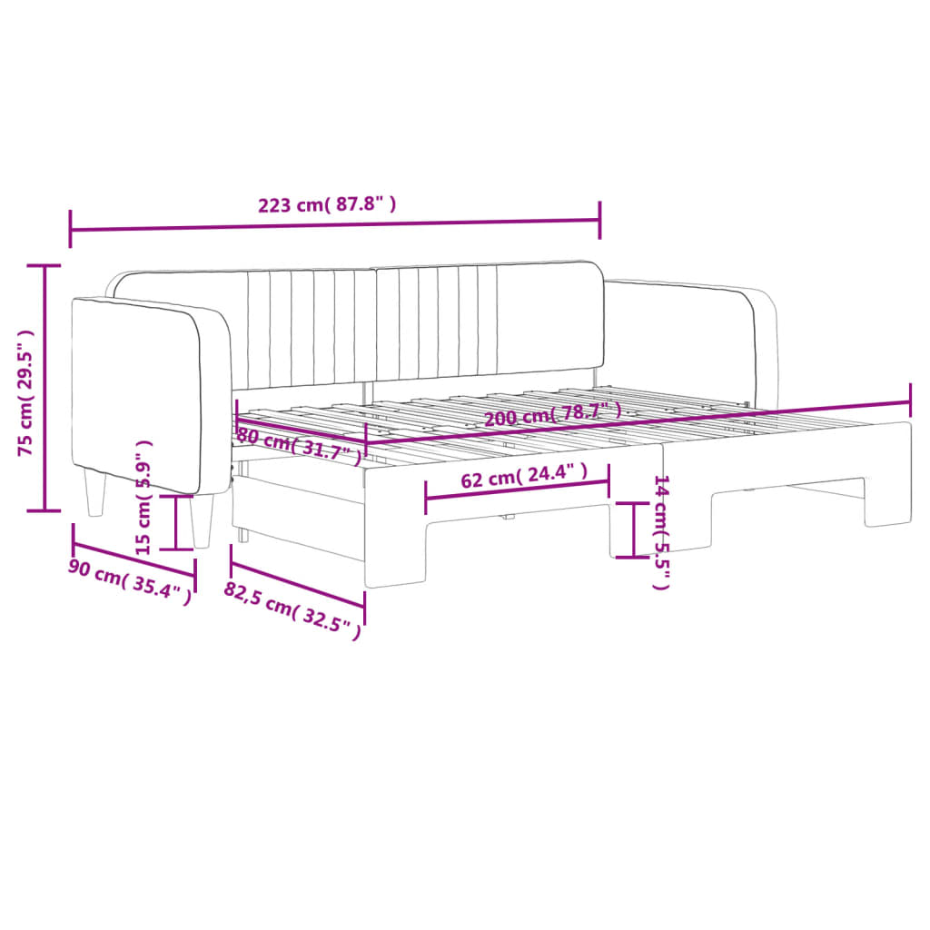 Slaapbank met onderschuifbed 80x200 cm fluweel zwart is nu te koop bij PeponiXL, paradijselijk wonen!