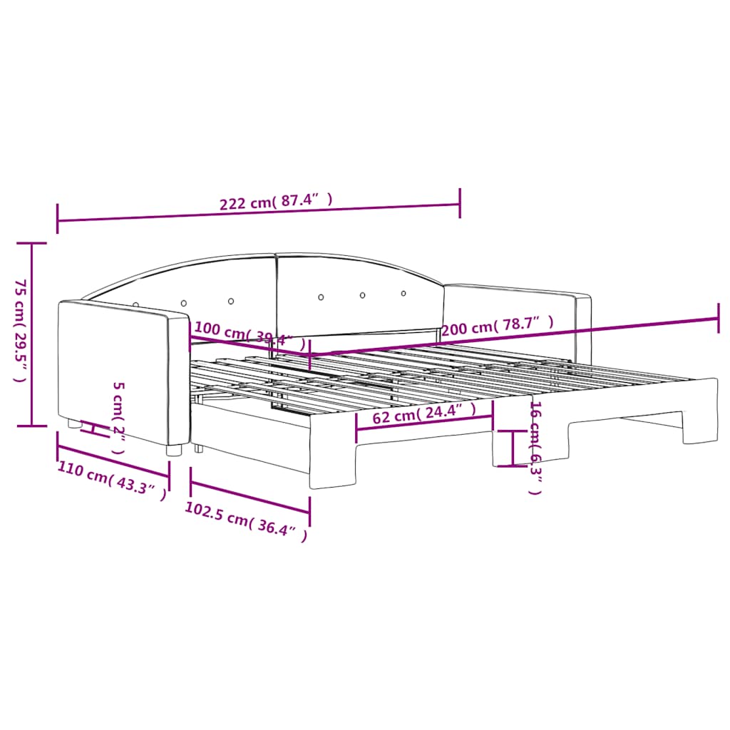 Slaapbank met onderschuifbed 100x200 cm fluweel geel