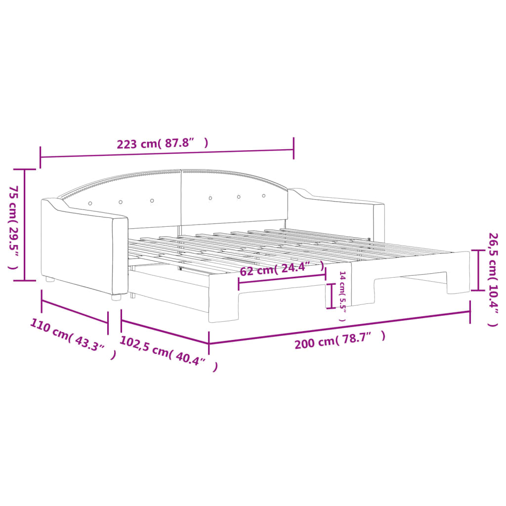 Slaapbank met onderschuifbed 100x200 cm stof donkergrijs is nu te koop bij PeponiXL, paradijselijk wonen!