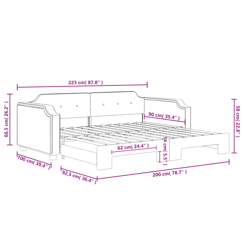 Slaapbank met onderschuifbed 90x200 cm stof donkergrijs is nu te koop bij PeponiXL, paradijselijk wonen!