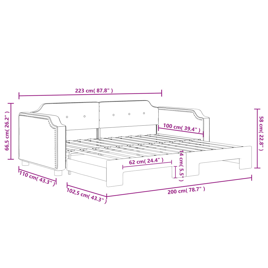 Slaapbank met onderschuifbed 100x200 cm stof lichtgrijs is nu te koop bij PeponiXL, paradijselijk wonen!