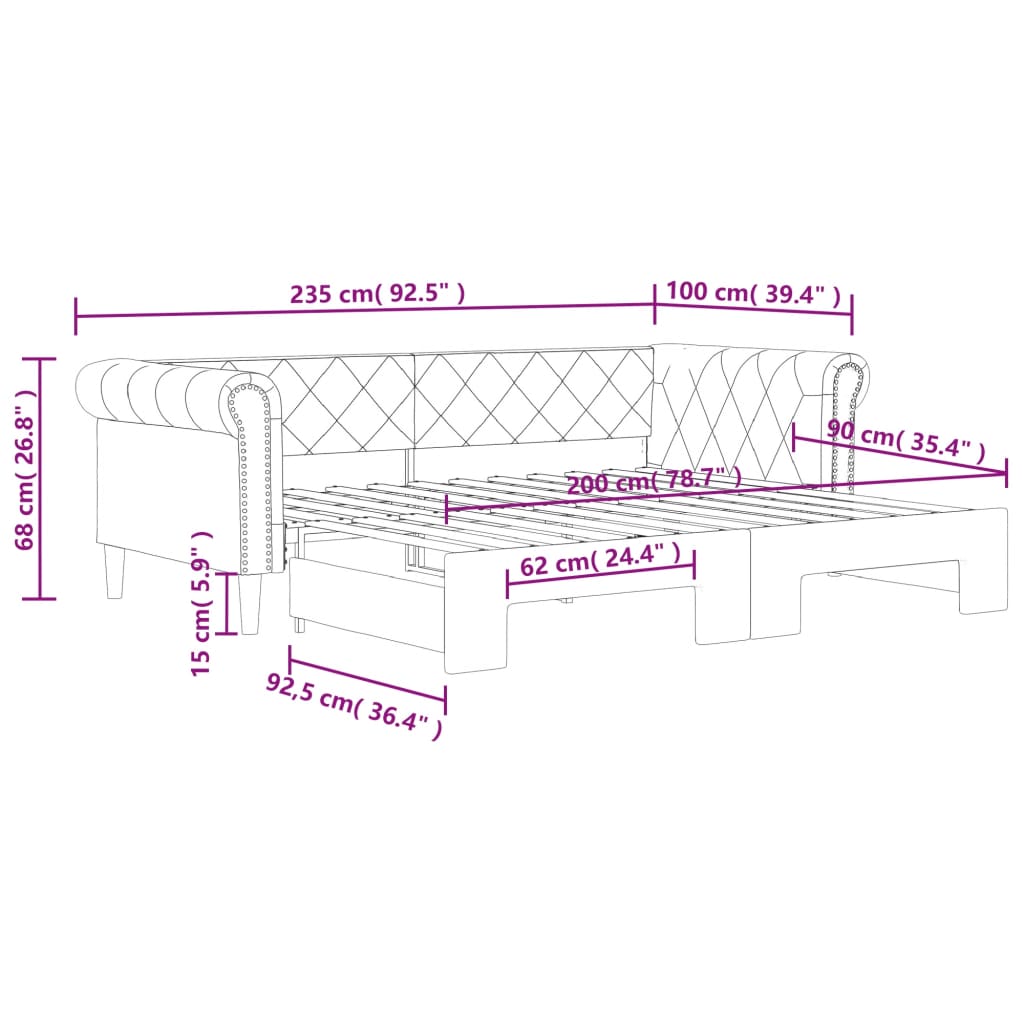Slaapbank en onderschuifbed 90x200 cm kunstleer cappuccinokleur is nu te koop bij PeponiXL, paradijselijk wonen!