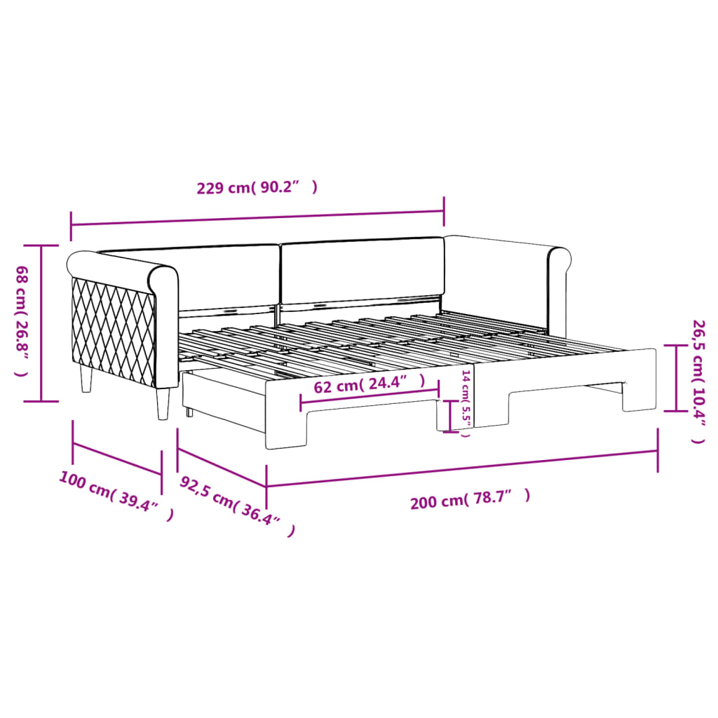 Slaapbank met onderschuifbed 90x200 cm fluweel donkergrijs is nu te koop bij PeponiXL, paradijselijk wonen!