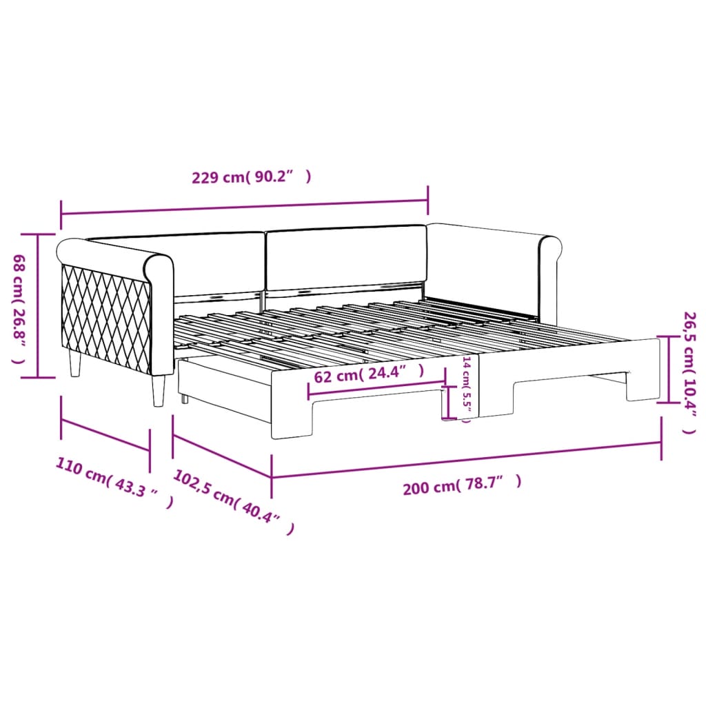 Slaapbank met onderschuifbed 100x200 cm fluweel donkergrijs is nu te koop bij PeponiXL, paradijselijk wonen!