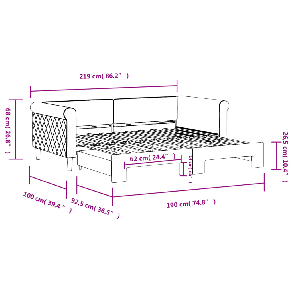 Slaapbank met onderschuifbed 90x190 cm fluweel donkergrijs is nu te koop bij PeponiXL, paradijselijk wonen!