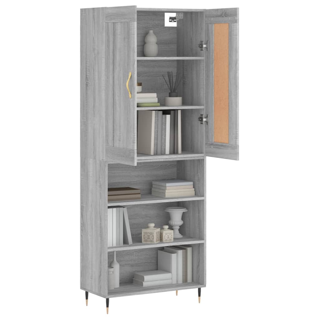 Hoge kast 69,5x34x180 cm bewerkt hout grijs sonoma eikenkleurig is nu te koop bij PeponiXL, paradijselijk wonen!
