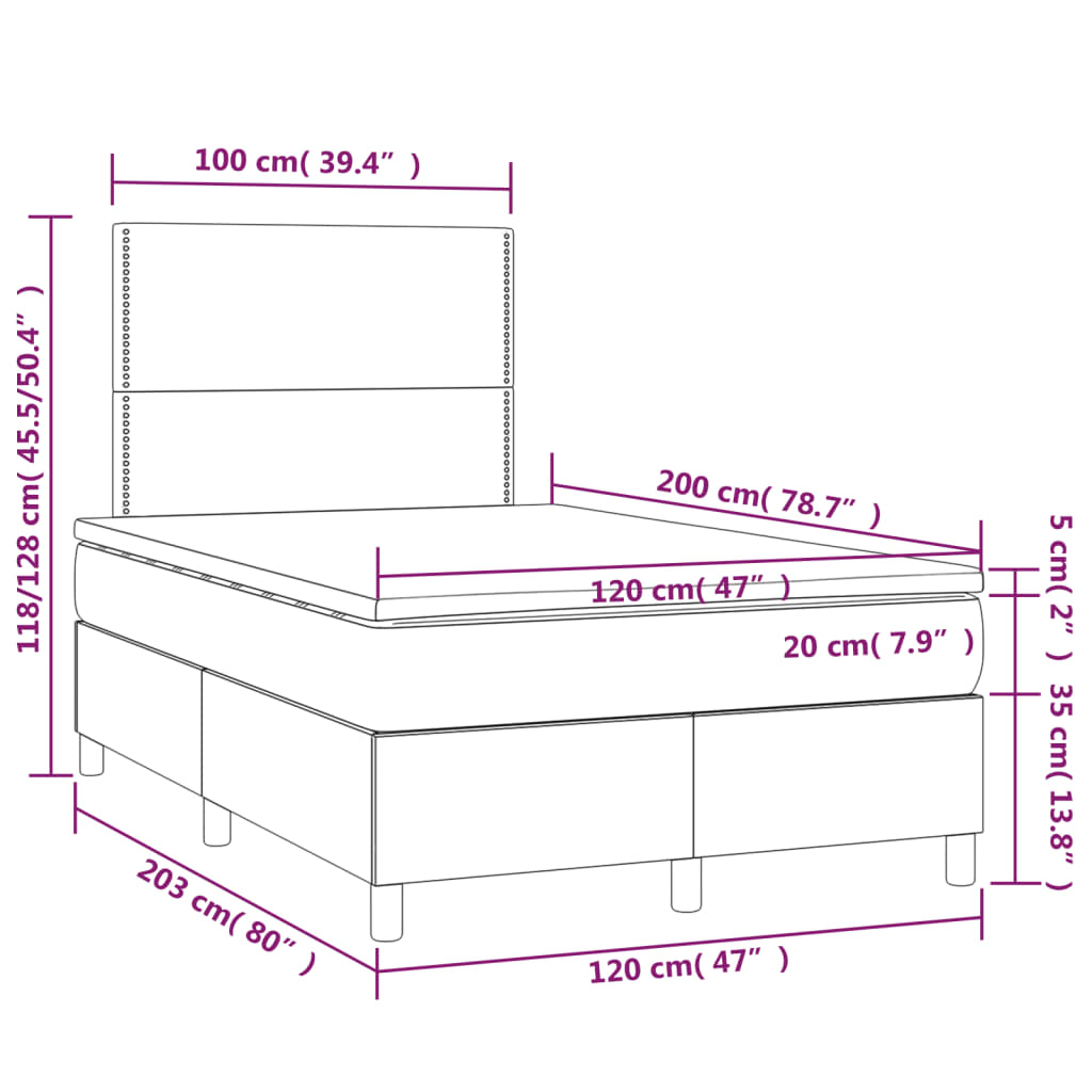 Boxspring met matras fluweel lichtgrijs 120x200 cm is nu te koop bij PeponiXL, paradijselijk wonen!