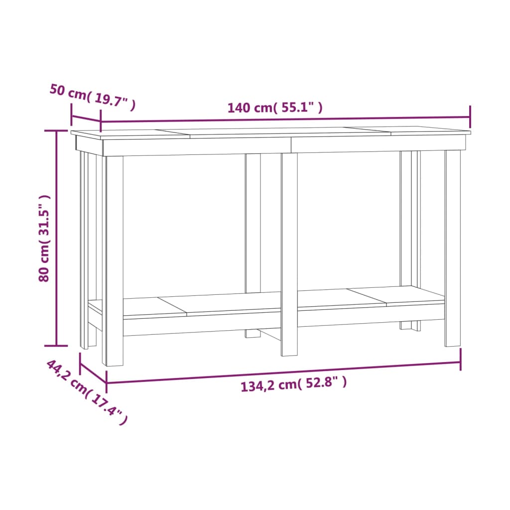werkbank 140x50x80 cm massief grenenhout zwart