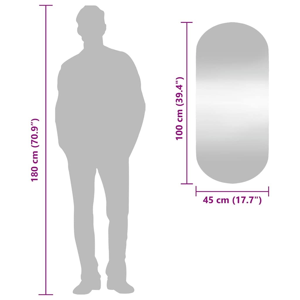 Wandspiegel 45x100 cm ovaal glas is nu te koop bij PeponiXL, paradijselijk wonen!