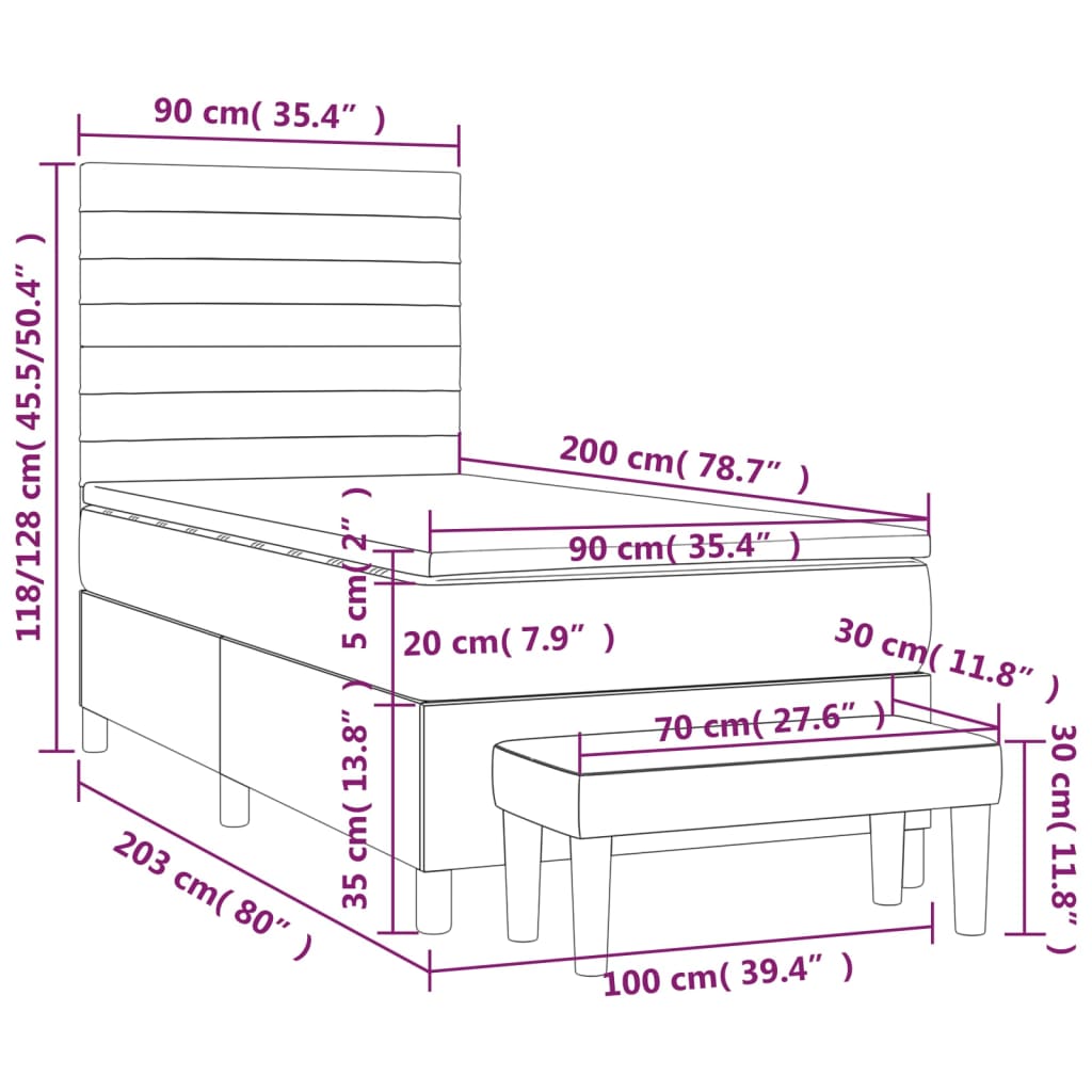 Boxspring met matras stof lichtgrijs 90x200 cm is nu te koop bij PeponiXL, paradijselijk wonen!
