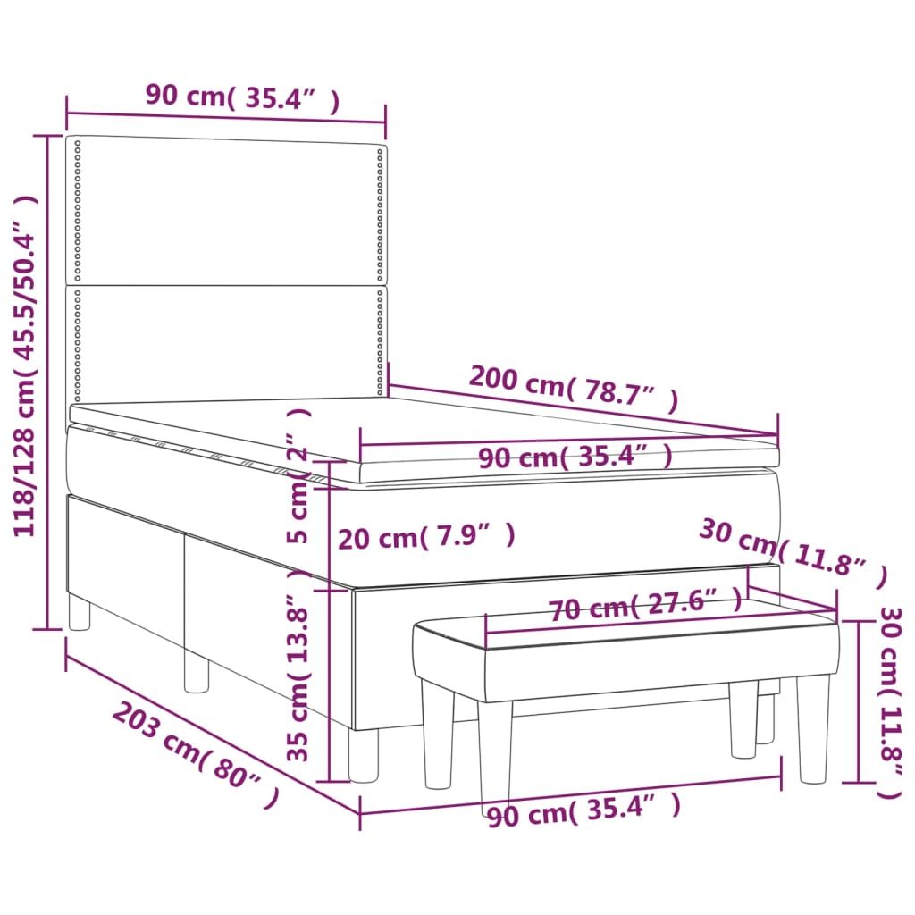 Boxspring met matras kunstleer grijs 90x200 cm is nu te koop bij PeponiXL, paradijselijk wonen!