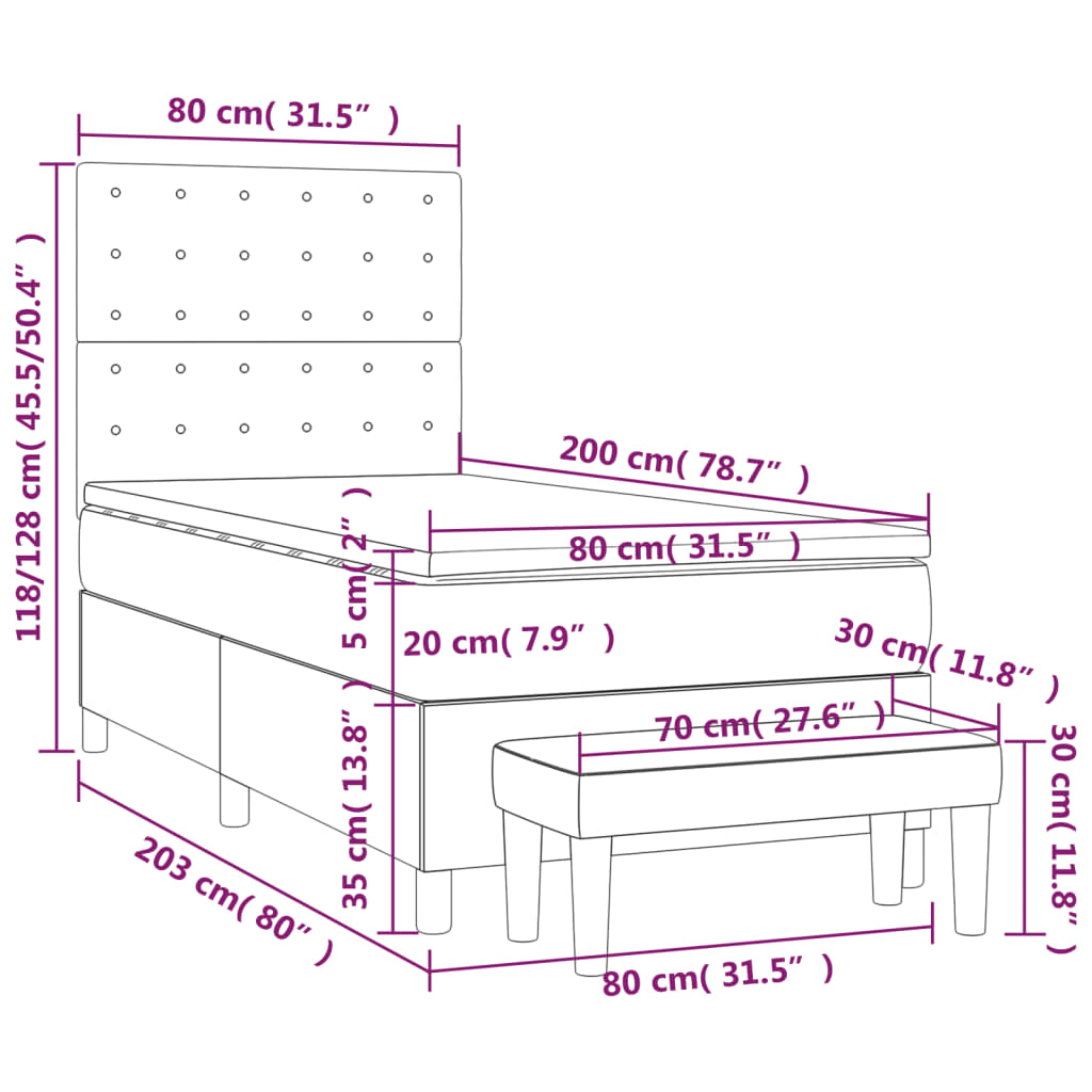 Boxspring met matras kunstleer grijs 80x200 cm is nu te koop bij PeponiXL, paradijselijk wonen!