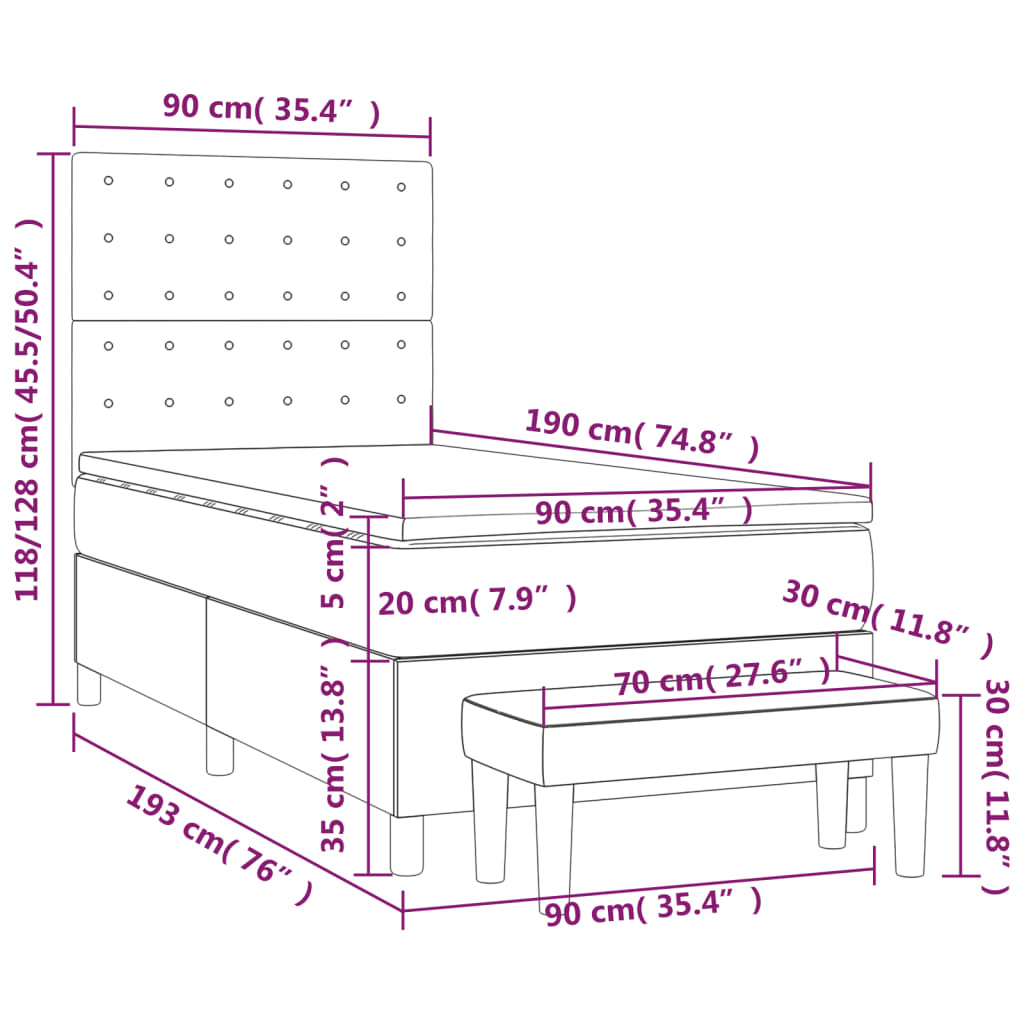 Boxspring met matras fluweel donkergrijs 90x190 cm is nu te koop bij PeponiXL, paradijselijk wonen!
