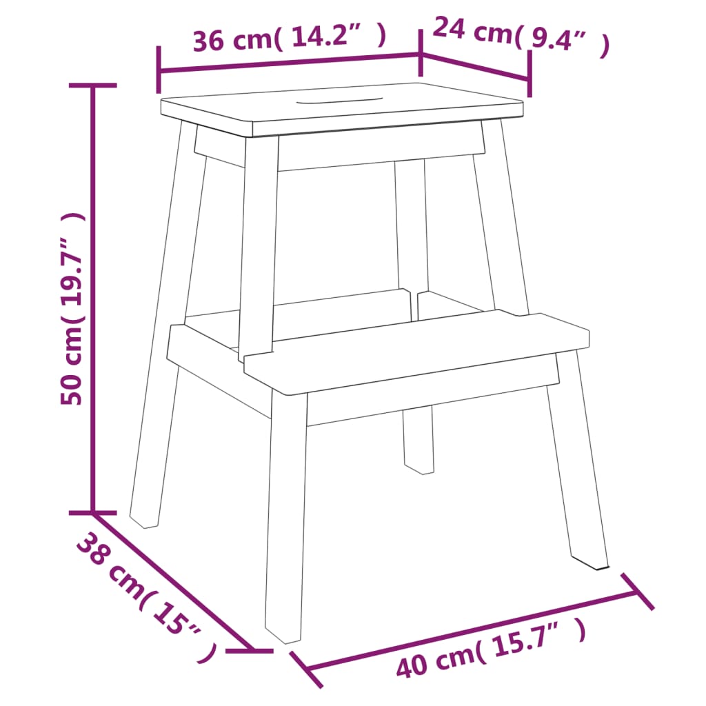 Kruk 2-staps 40x38x50 cm massief acaciahout is nu te koop bij PeponiXL, paradijselijk wonen!