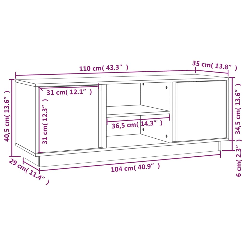 Tv-meubel 110x35x40,5 cm massief grenenhout zwart is nu te koop bij PeponiXL, paradijselijk wonen!