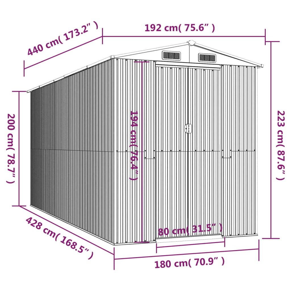 Tuinschuur 192x440x223 cm gegalvaniseerd staal antracietkleurig is nu te koop bij PeponiXL, paradijselijk wonen!