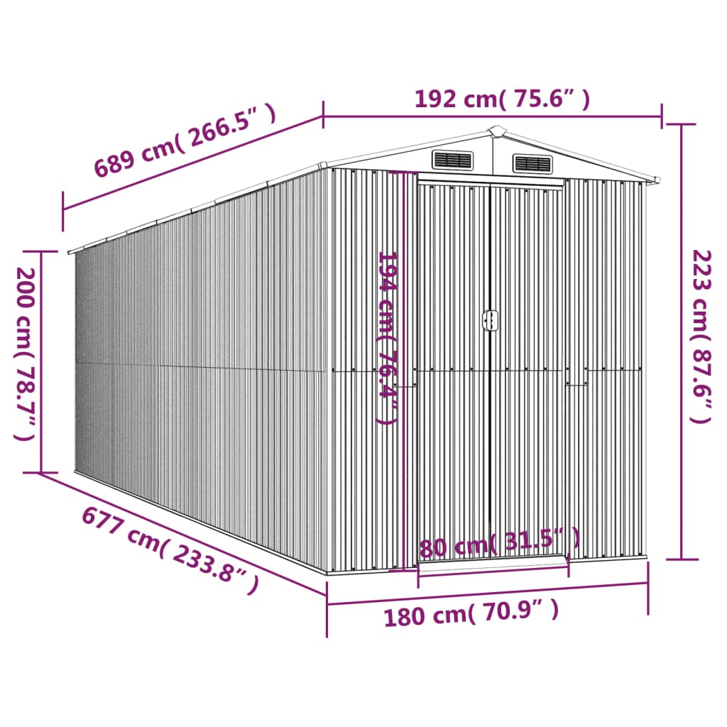 Tuinschuur 192x689x223 cm gegalvaniseerd staal antracietkleurig is nu te koop bij PeponiXL, paradijselijk wonen!