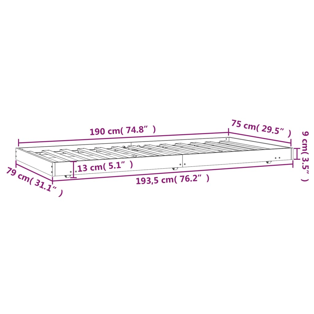 Bedframe zonder matras massief grenenhout 75x190 cm is nu te koop bij PeponiXL, paradijselijk wonen!