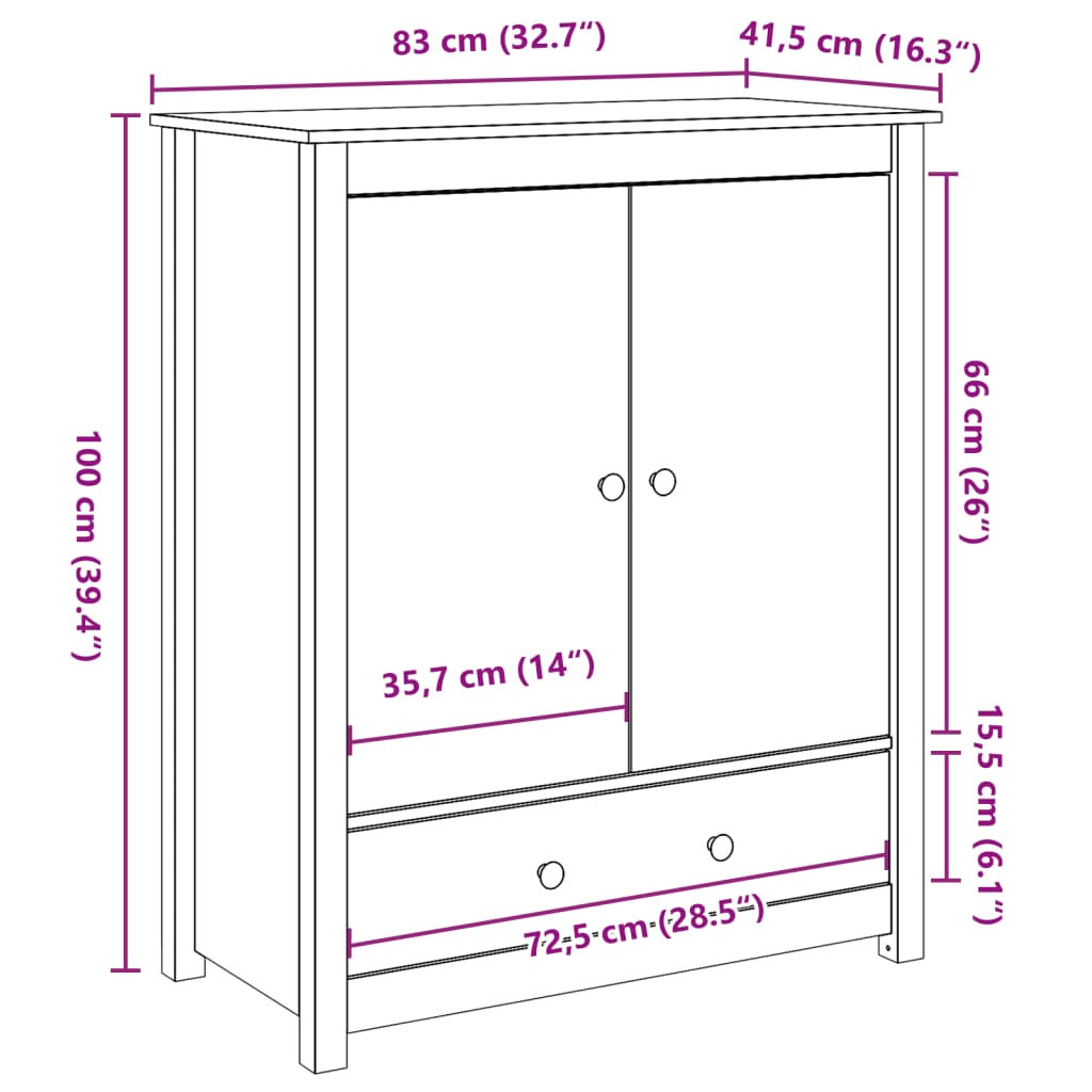 Hoge kast 83x41,5x100 cm massief grenenhout honingbruin is nu te koop bij PeponiXL, paradijselijk wonen!