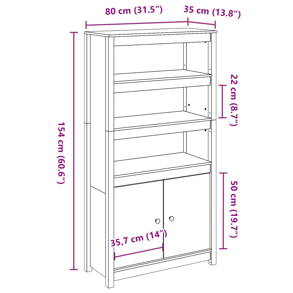 Hoge kast 80x35x154 cm massief grenenhout grijs is nu te koop bij PeponiXL, paradijselijk wonen!