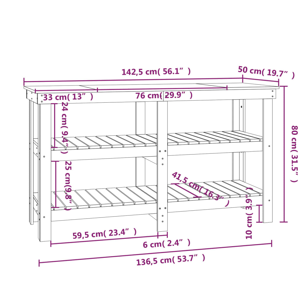 Werkbank 142,5x50x80 cm massief grenenhout is nu te koop bij PeponiXL, paradijselijk wonen!