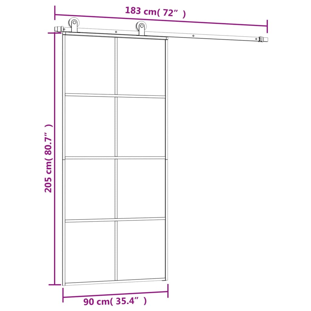 Schuifdeur met beslag 90x205 cm ESG-glas en aluminium is nu te koop bij PeponiXL, paradijselijk wonen!