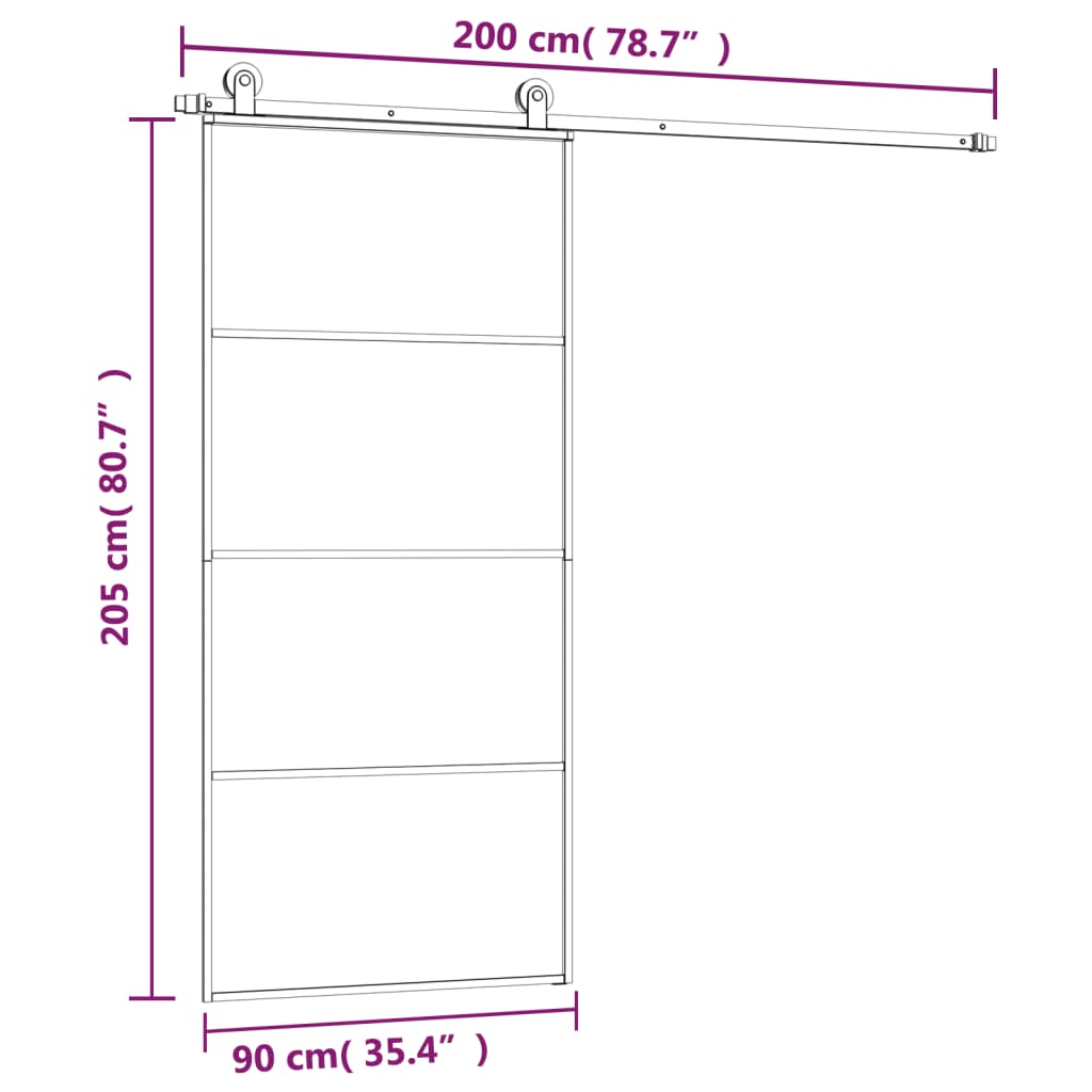 Schuifdeur met beslag 90x205 cm ESG-glas en aluminium is nu te koop bij PeponiXL, paradijselijk wonen!