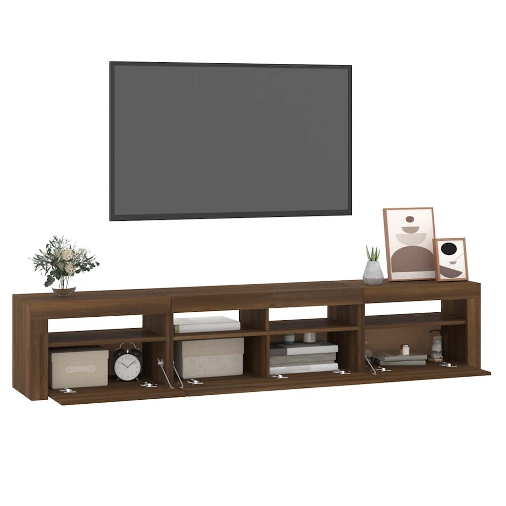 Tv-meubel met LED-verlichting 210x35x40 cm bruin eikenkleur is nu te koop bij PeponiXL, paradijselijk wonen!