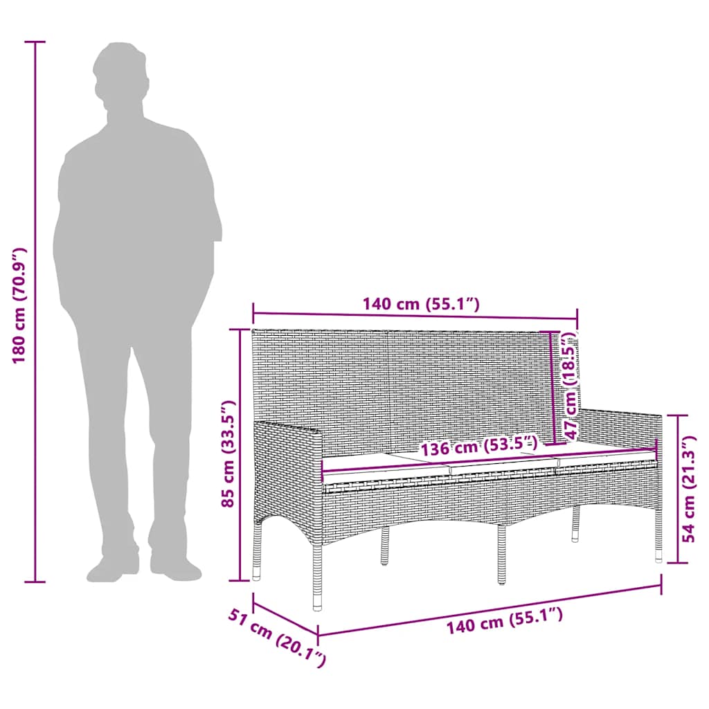 Tuinbank 3-zits met kussens poly rattan bruin is nu te koop bij PeponiXL, paradijselijk wonen!