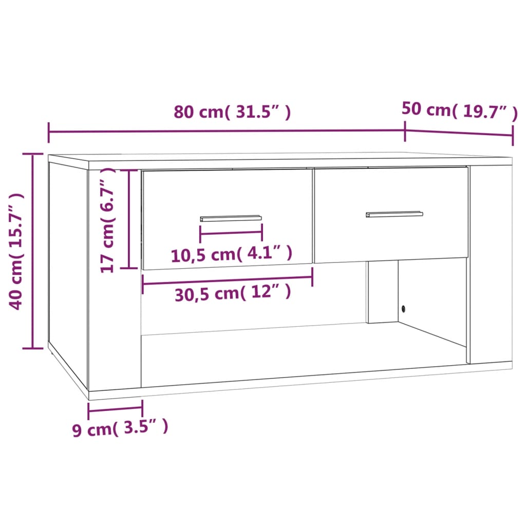 Salontafel 80x50x40 cm bewerkt hout sonoma eikenkleurig is nu te koop bij PeponiXL, paradijselijk wonen!