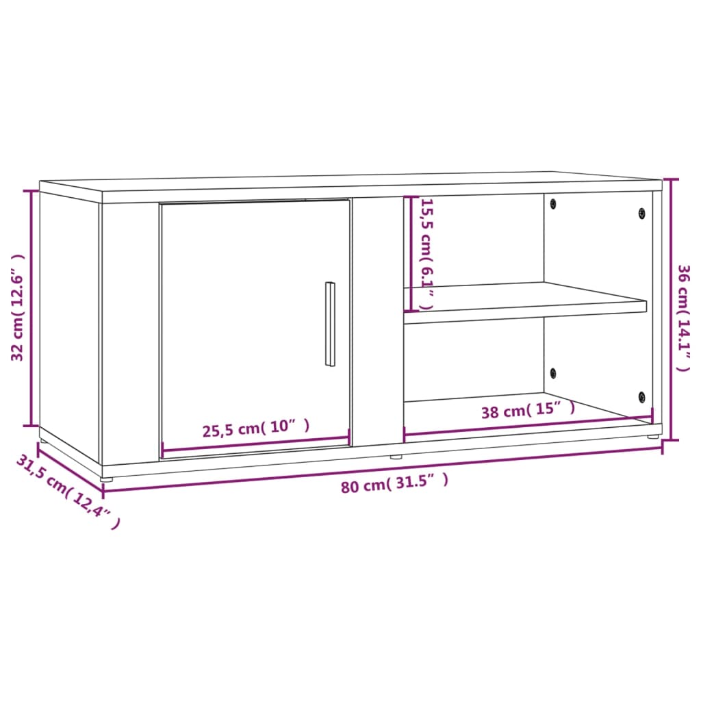 Tv-meubel 80x31,5x36 cm bewerkt hout grijs sonoma eikenkleurig is nu te koop bij PeponiXL, paradijselijk wonen!